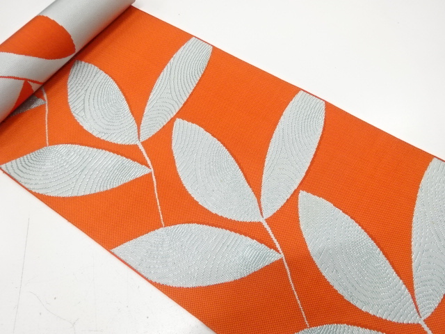 JAPANESE KIMONO / ANTIQUE BOLT FOR HASSUN OBI / WOVEN LEAVES